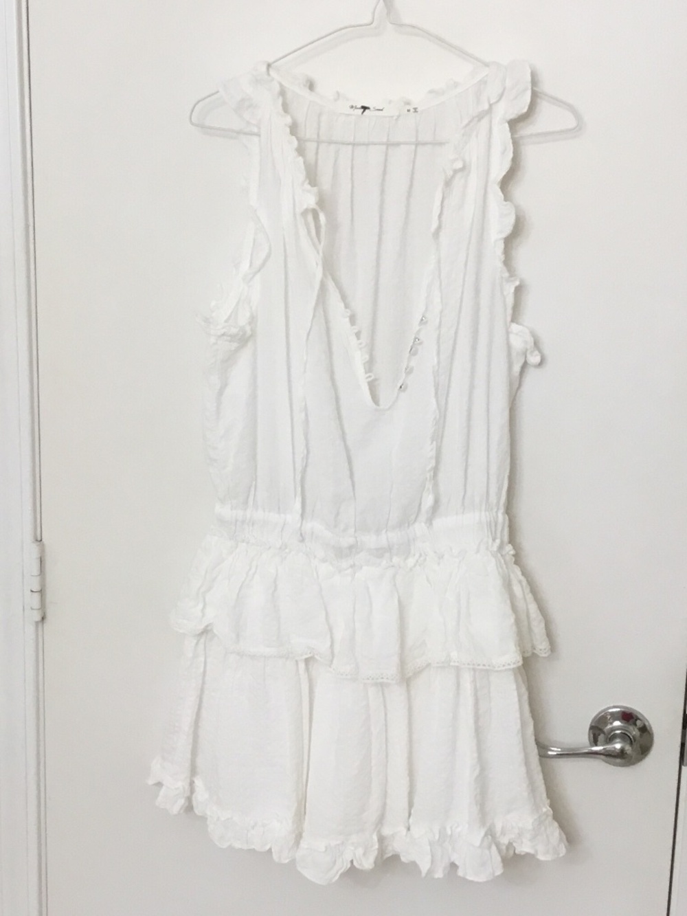 Mustard Seed White Ruffle Tiered Mini Sleeveless Dress Size Medium Boho
